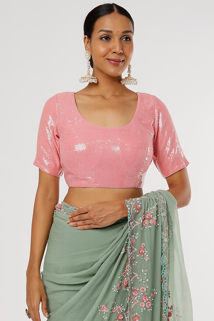 Light Green Embroidered Wedding Saree Set by Summer by Priyanka Gupta at Pernia's Pop Up Shop