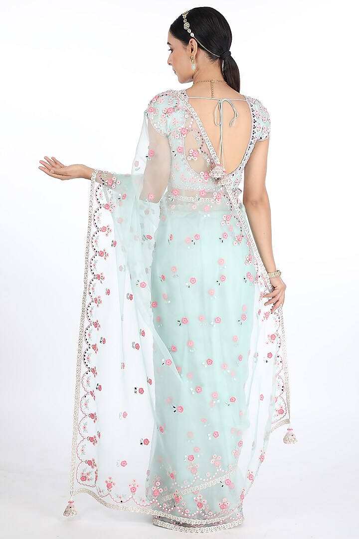 Teal Organza Wedding Saree Set by Summer by Priyanka Gupta at Pernia's Pop Up Shop