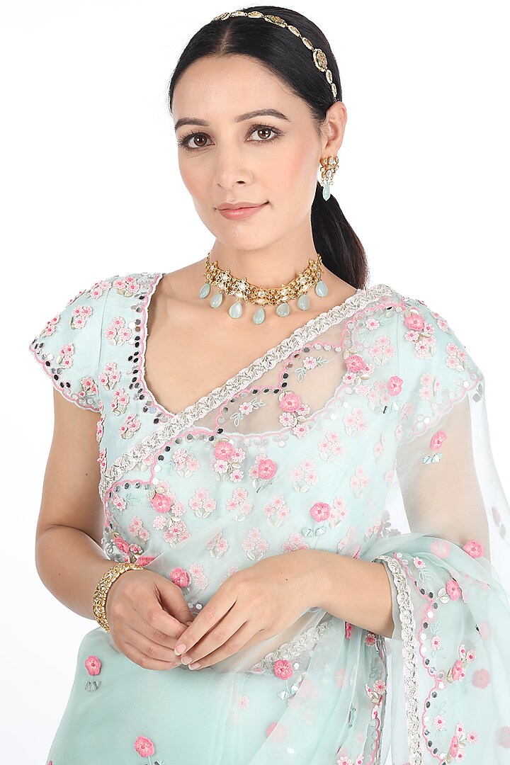Teal Organza Wedding Saree Set by Summer by Priyanka Gupta at Pernia's Pop Up Shop