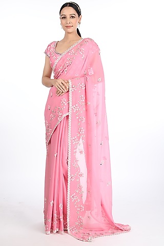 Pink Embroidered Saree Set by Summer by Priyanka Gupta