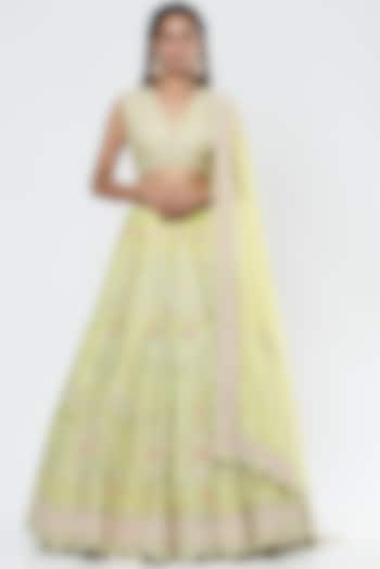 Yellow Embroidered Bridal Lehenga Set by Summer by Priyanka Gupta at Pernia's Pop Up Shop