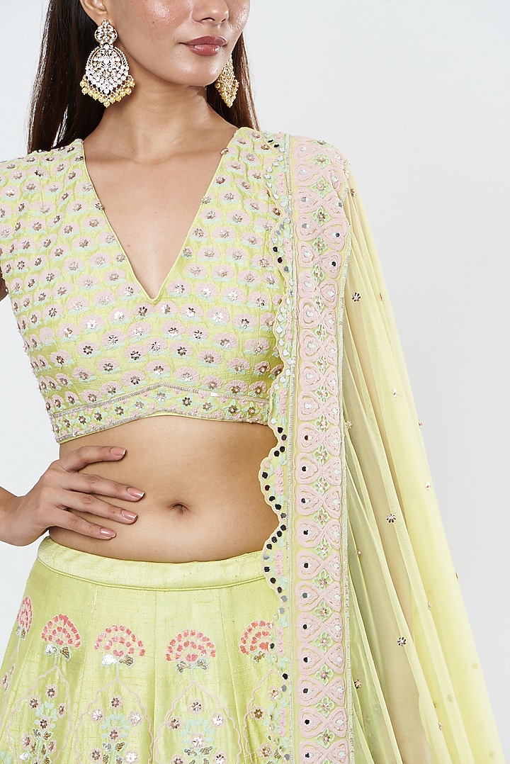 Yellow Embroidered Bridal Lehenga Set by Summer by Priyanka Gupta at Pernia's Pop Up Shop