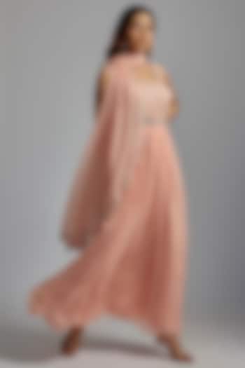 Peach Georgette Embroidered Wedding Anarkali Set by Summer by Priyanka Gupta at Pernia's Pop Up Shop