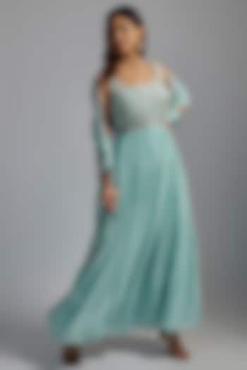 Citrus Blue Embroidered Wedding Anarkali Set by Summer by Priyanka Gupta at Pernia's Pop Up Shop