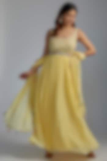 Yellow Georgette Embroidered Wedding Anarkali Set by Summer by Priyanka Gupta at Pernia's Pop Up Shop