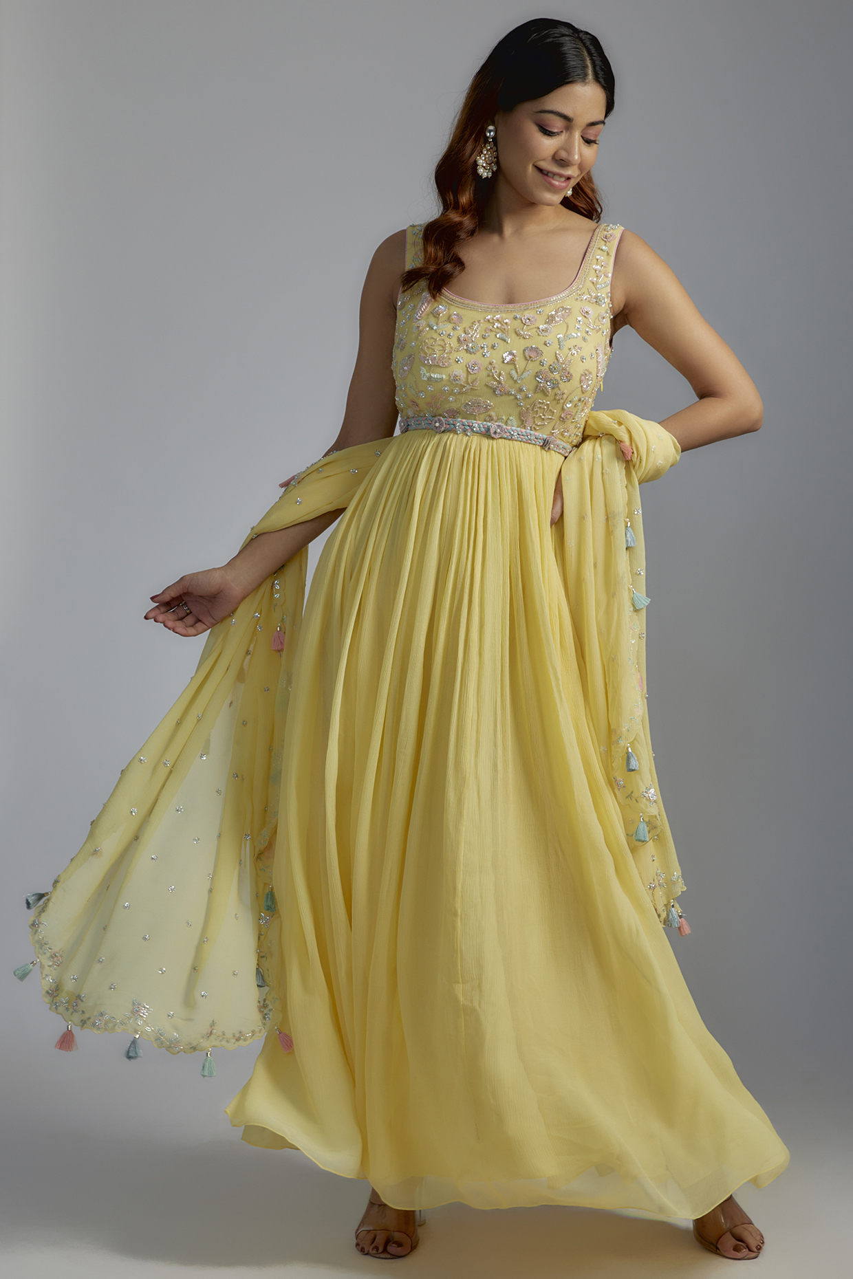 Yellow Georgette Embroidered Wedding Anarkali Set by Summer by Priyanka Gupta at Pernia's Pop Up Shop