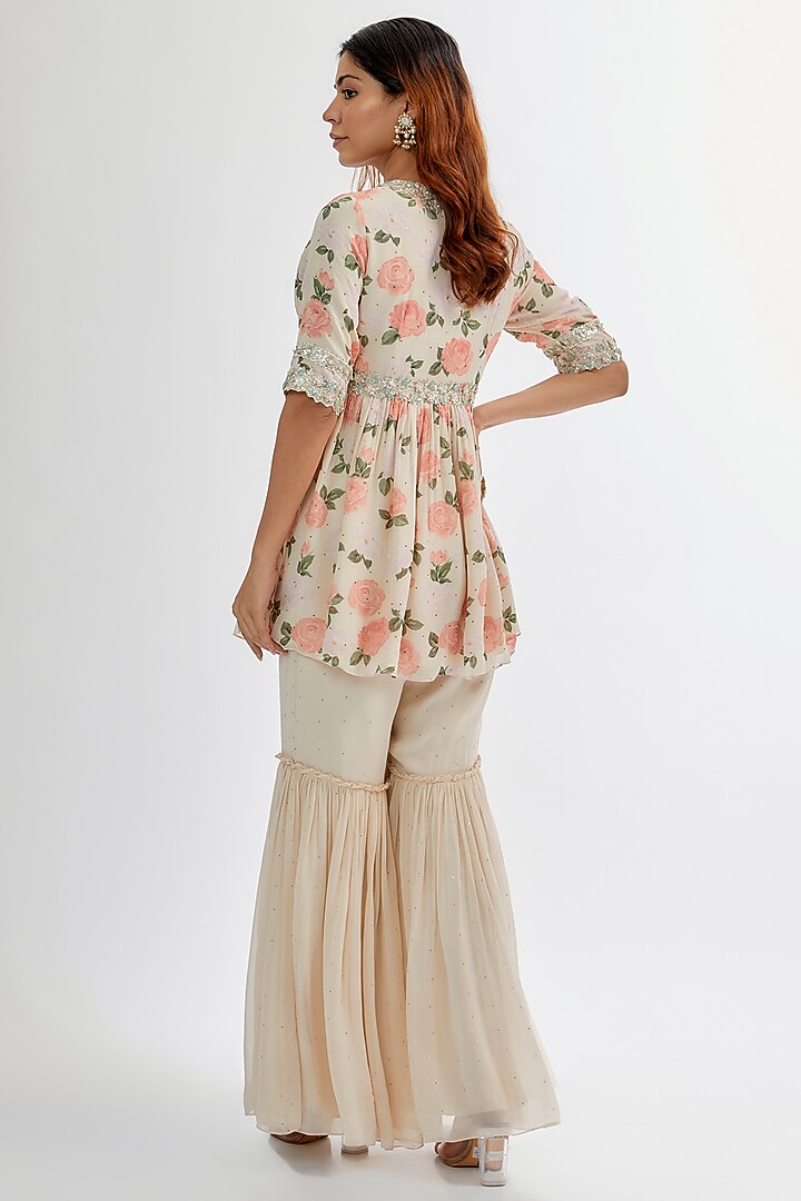 Beige Georgette Gharara Set by Summer by Priyanka Gupta at Pernia's Pop Up Shop