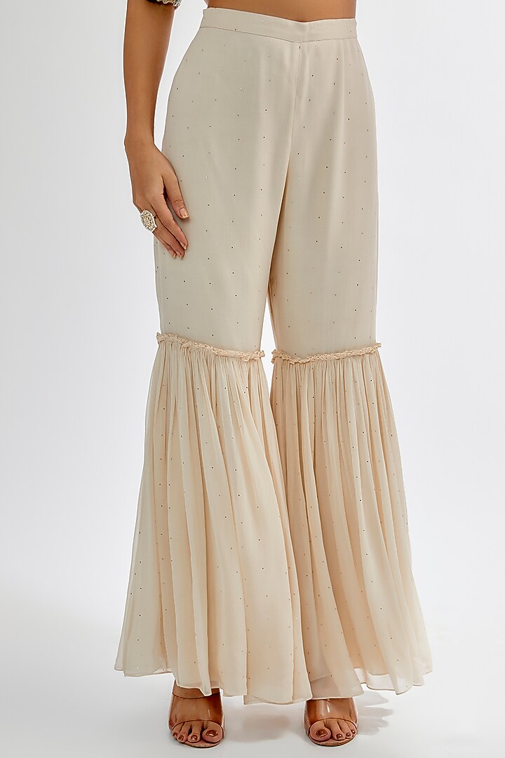 Beige Georgette Gharara Set by Summer by Priyanka Gupta at Pernia's Pop Up Shop