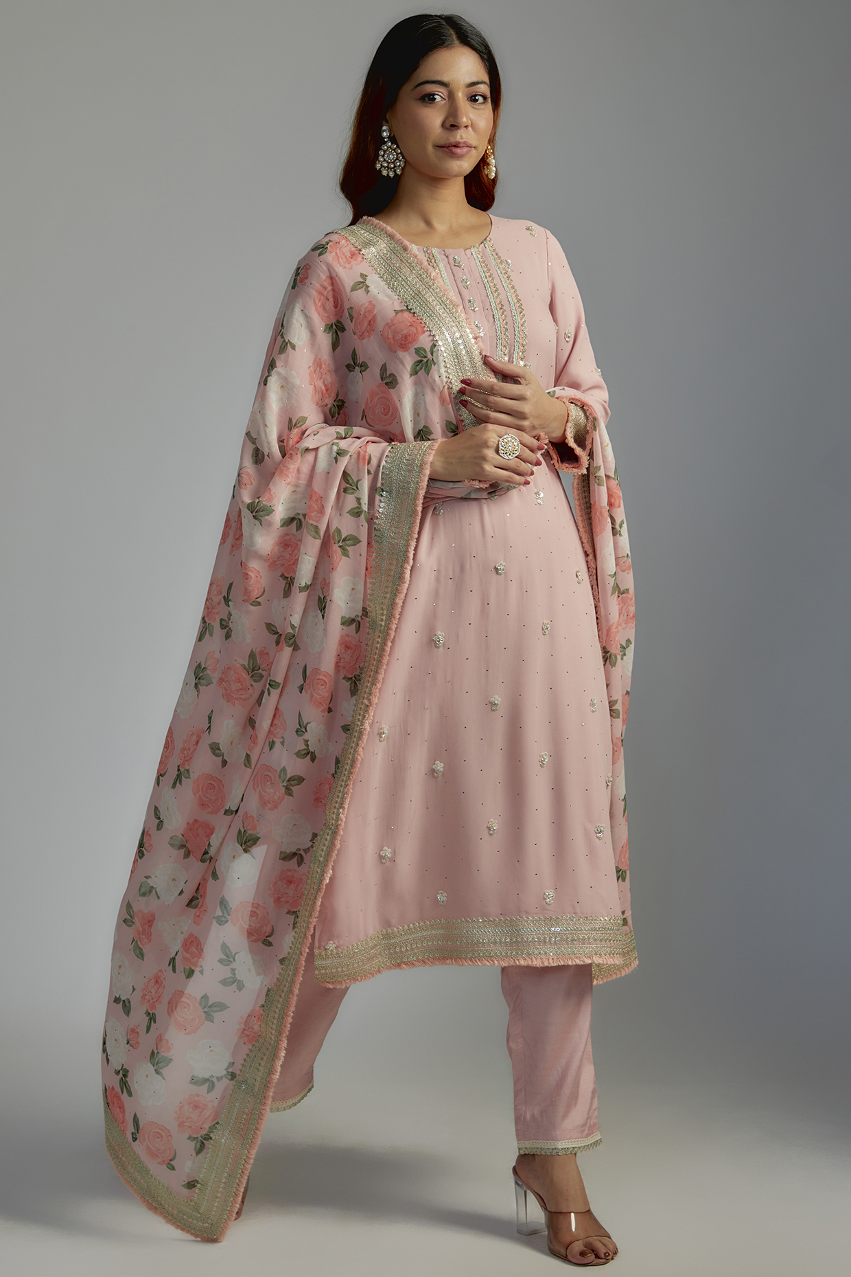 Pink Georgette Embroidered Kurta Set by Summer by Priyanka Gupta at Pernia's Pop Up Shop