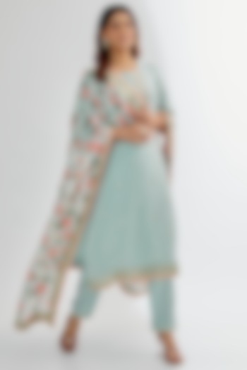 Blue Georgette Embroidered Kurta Set by Summer by Priyanka Gupta at Pernia's Pop Up Shop