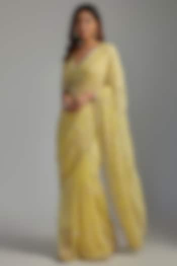 Yellow Georgette Embroidered Saree Set by Summer by Priyanka Gupta at Pernia's Pop Up Shop