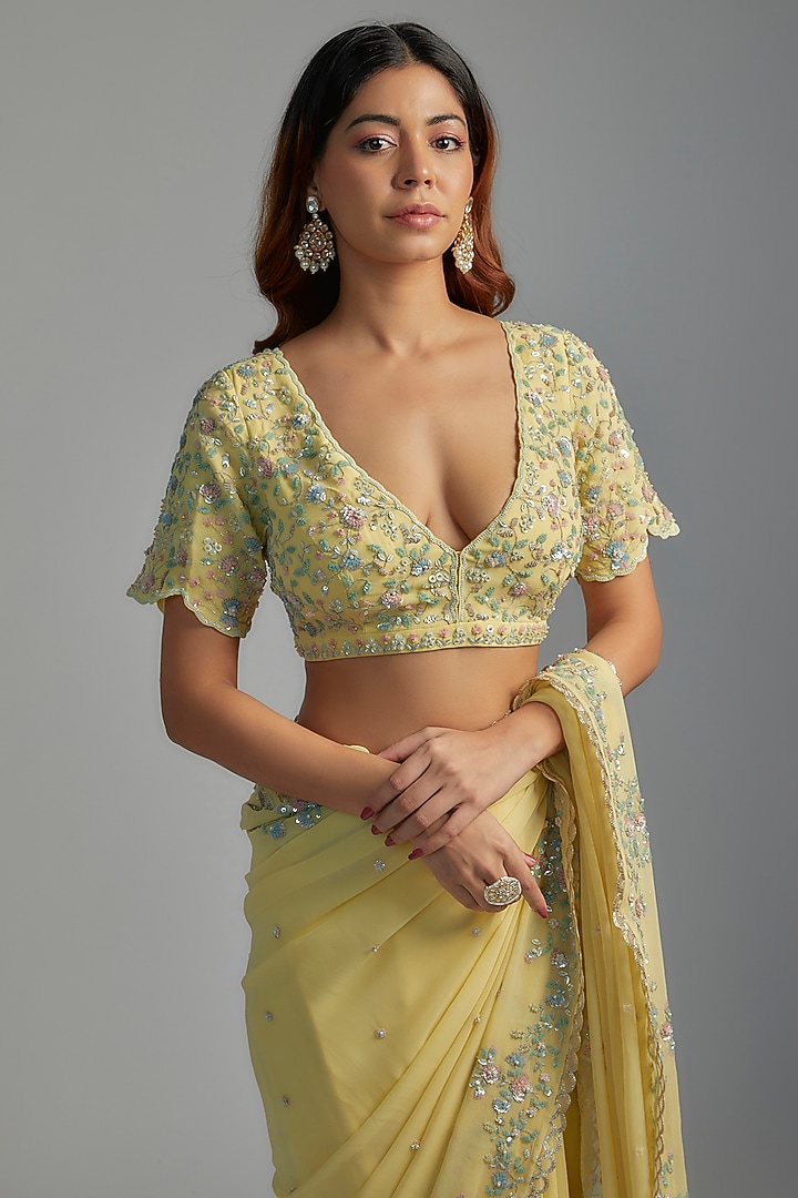 Yellow Georgette Embroidered Wedding Saree Set by Summer by Priyanka Gupta at Pernia's Pop Up Shop