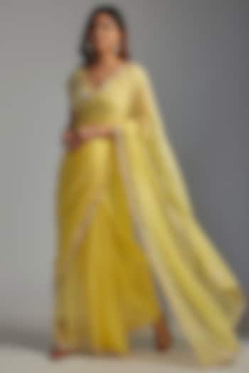 Yellow Georgette Embroidered Saree Set by Summer by Priyanka Gupta at Pernia's Pop Up Shop