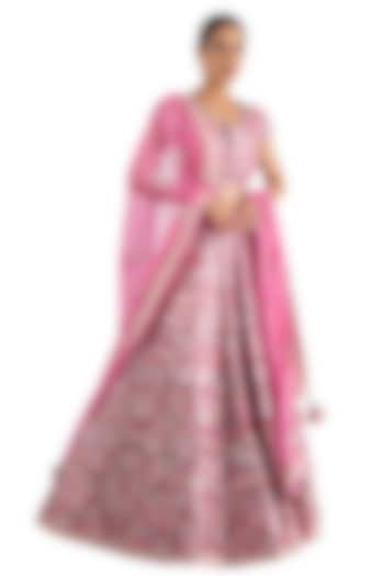 Pink Embroidered Bridal Lehenga Set by Summer by Priyanka Gupta at Pernia's Pop Up Shop