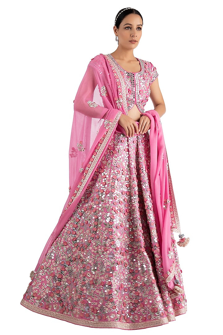 Pink Embroidered Bridal Lehenga Set by Summer by Priyanka Gupta at Pernia's Pop Up Shop