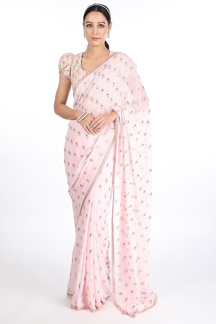 Light Pink Chiffon Saree Set Design by Summer by Priyanka Gupta at ...