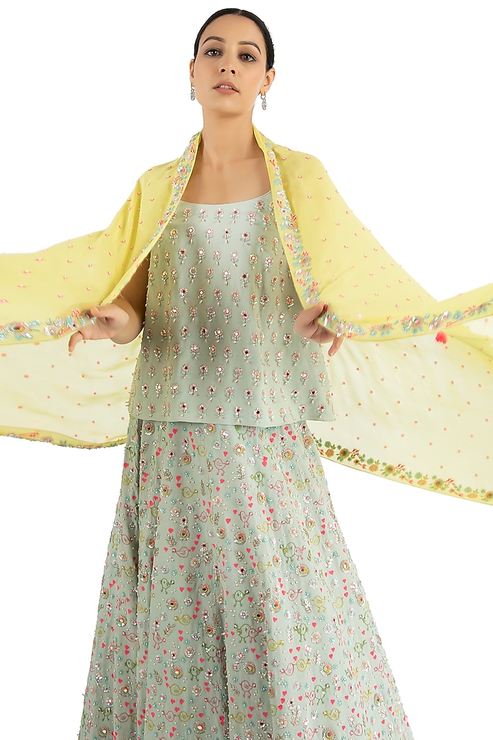 Teal Embroidered Bridal Lehenga Set by Summer by Priyanka Gupta at Pernia's Pop Up Shop