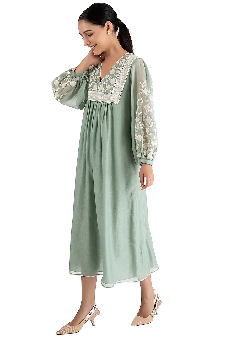 Mint Green Dori Embroidered Summer Dress by Summer by Priyanka Gupta at Pernia's Pop Up Shop