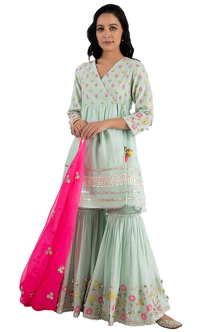 Teal Handloom Chanderi Gharara Set by Summer by Priyanka Gupta at Pernia's Pop Up Shop