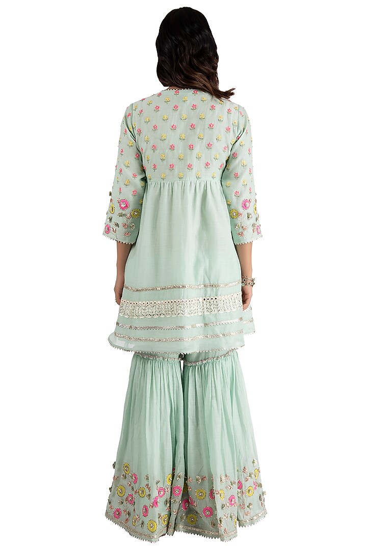 Teal Handloom Chanderi Gharara Set by Summer by Priyanka Gupta at Pernia's Pop Up Shop