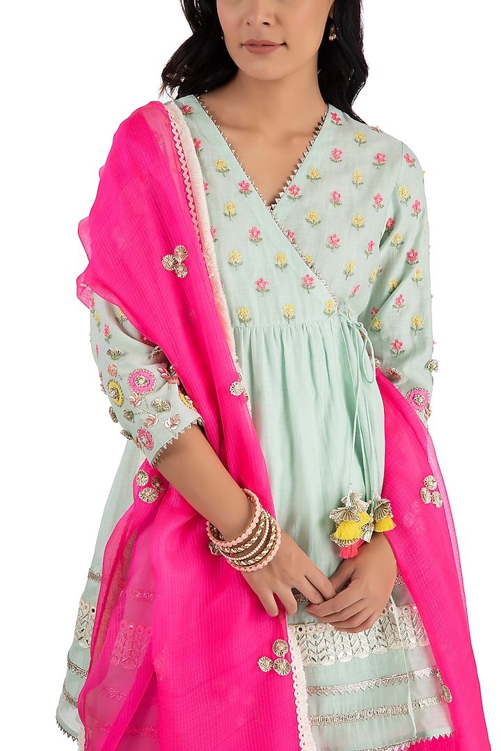 Teal Handloom Chanderi Gharara Set by Summer by Priyanka Gupta at Pernia's Pop Up Shop
