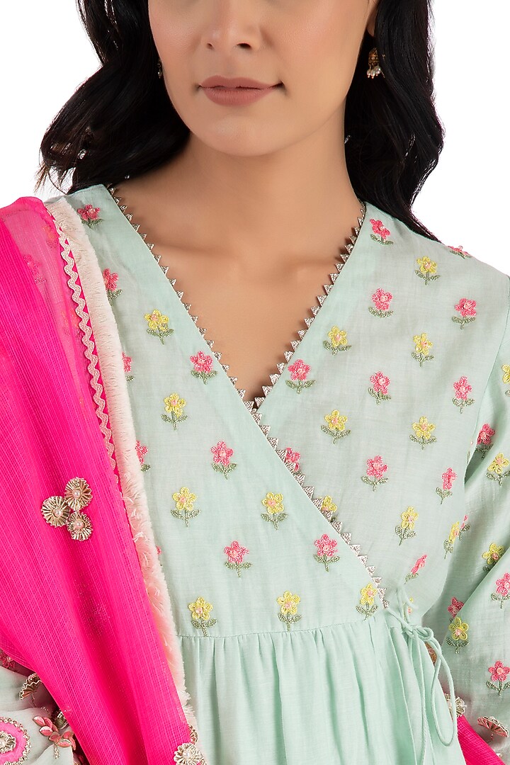 Teal Handloom Chanderi Gharara Set by Summer by Priyanka Gupta at Pernia's Pop Up Shop