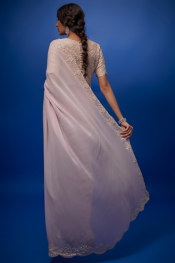 Pink Georgette Embroidered Reception Saree Set by Summer by Priyanka Gupta at Pernia's Pop Up Shop