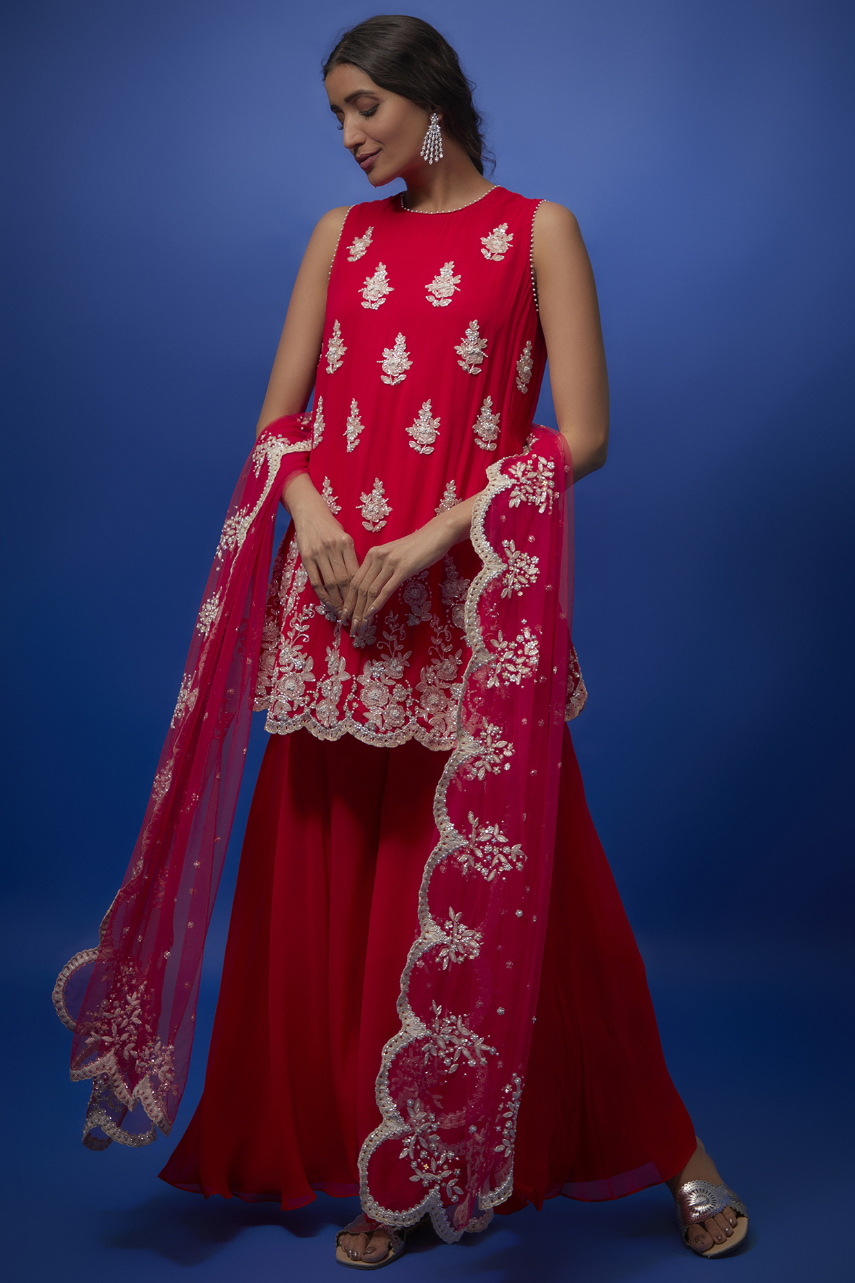 Red Georgette Hand Embroidered Kurta Set by Summer by Priyanka Gupta at Pernia's Pop Up Shop