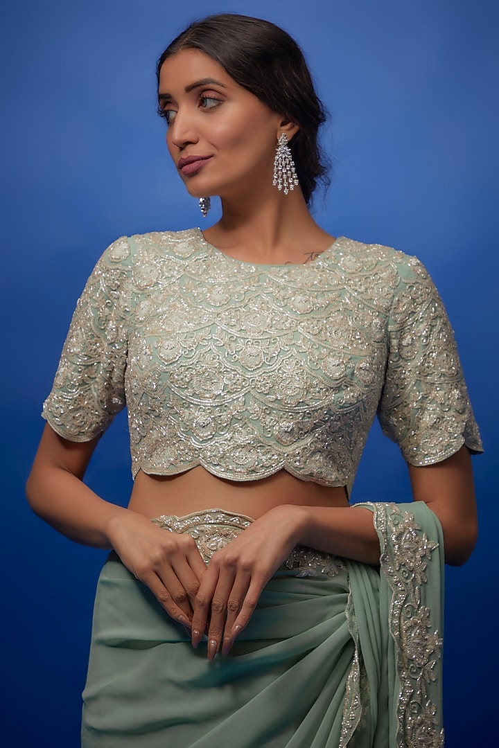 Teal Georgette Embroidered Reception Saree Set by Summer by Priyanka Gupta at Pernia's Pop Up Shop
