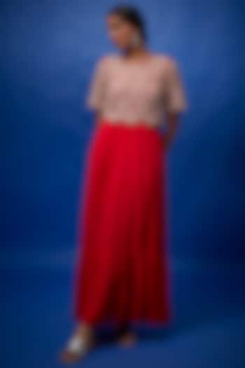 Red Georgette & Net Dress With Top by Summer by Priyanka Gupta