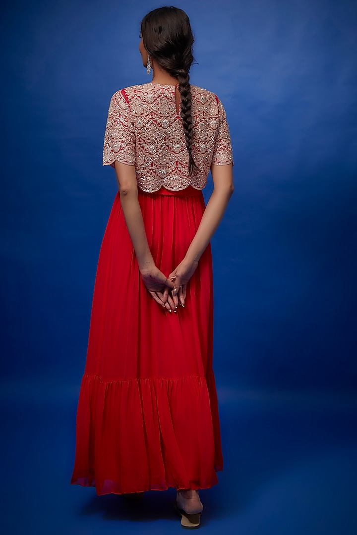 Red Georgette & Net Cocktail Dress With Top by Summer by Priyanka Gupta at Pernia's Pop Up Shop
