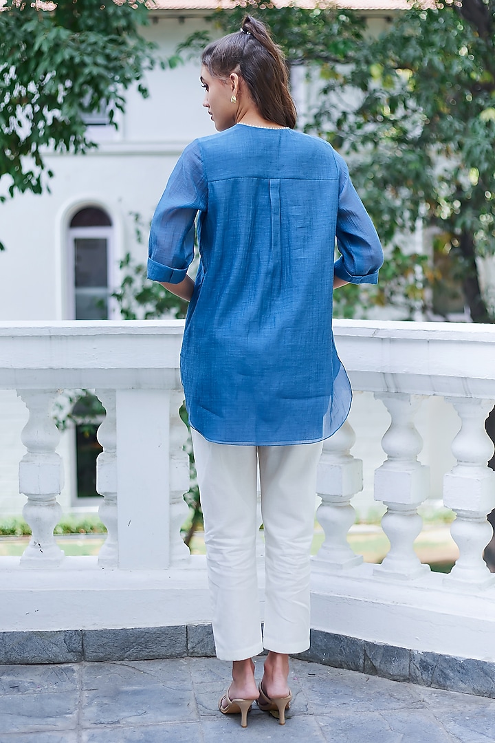 Ambar Blue Silk Mul Tunic by Summer by Priyanka Gupta at Pernia's Pop Up Shop