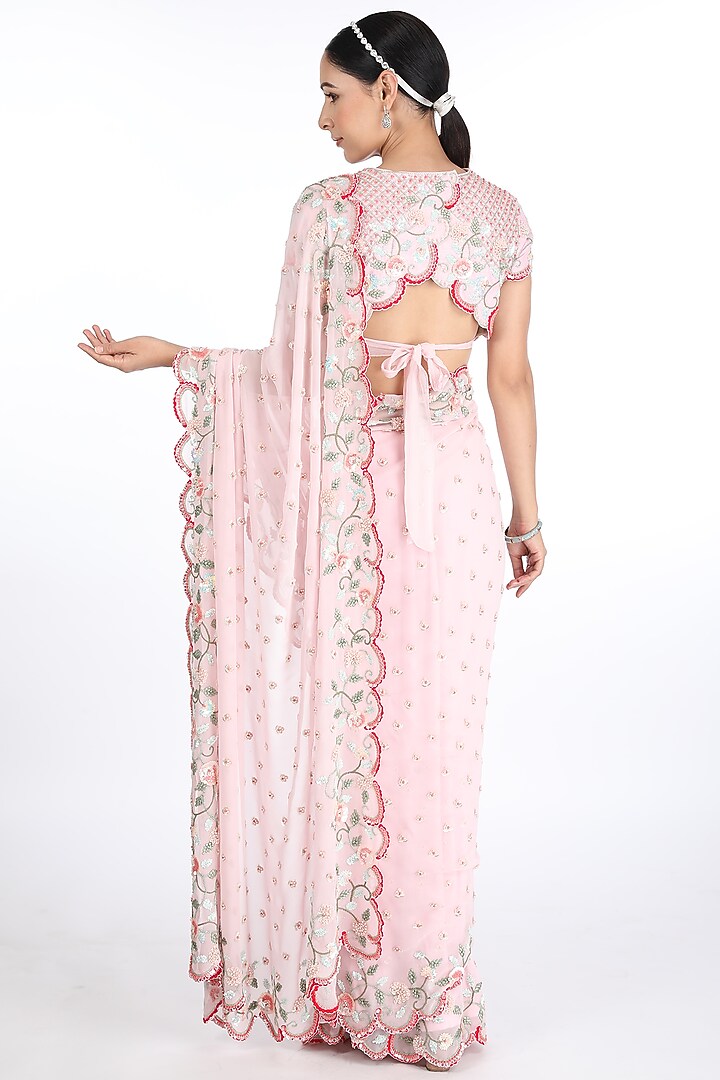 Blush Pink Embroidered Reception Saree Set by Summer by Priyanka Gupta at Pernia's Pop Up Shop