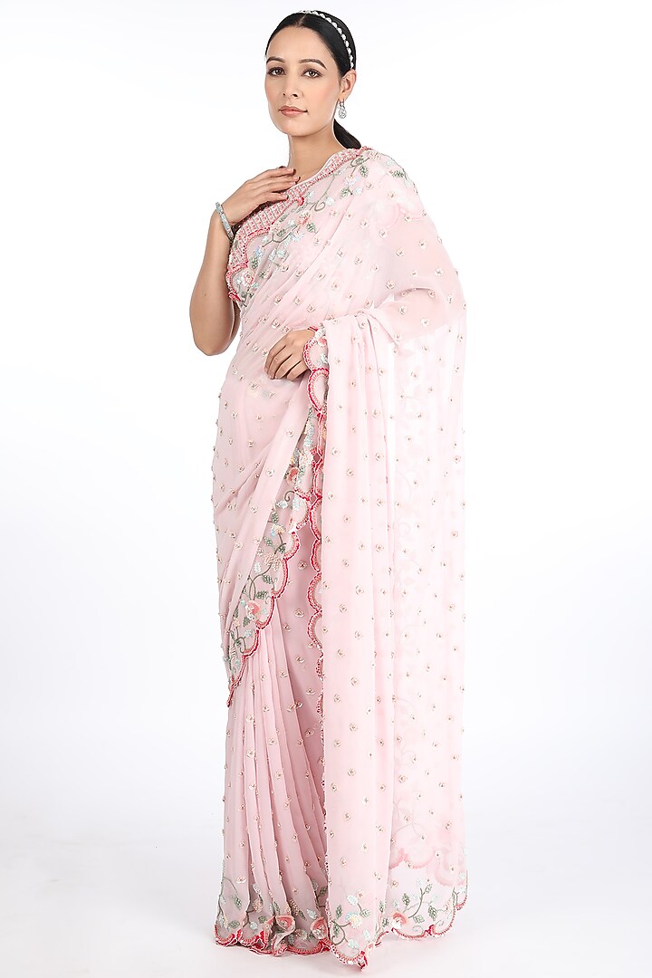 Blush Pink Embroidered Reception Saree Set by Summer by Priyanka Gupta at Pernia's Pop Up Shop