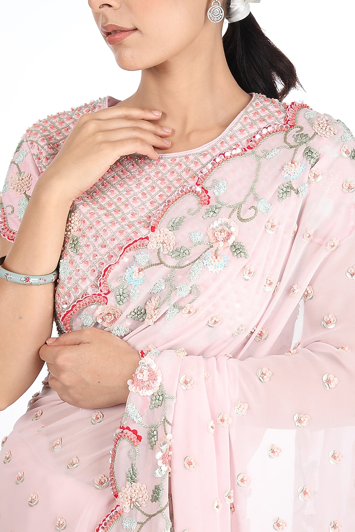 Blush Pink Embroidered Reception Saree Set by Summer by Priyanka Gupta at Pernia's Pop Up Shop