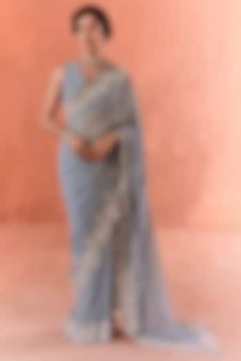 Stone Blue Georgette Embroidered Saree Set by Summer by Priyanka Gupta