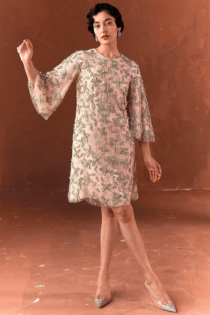 Pink Sequins Embroidered Mini Dress by Summer by Priyanka Gupta