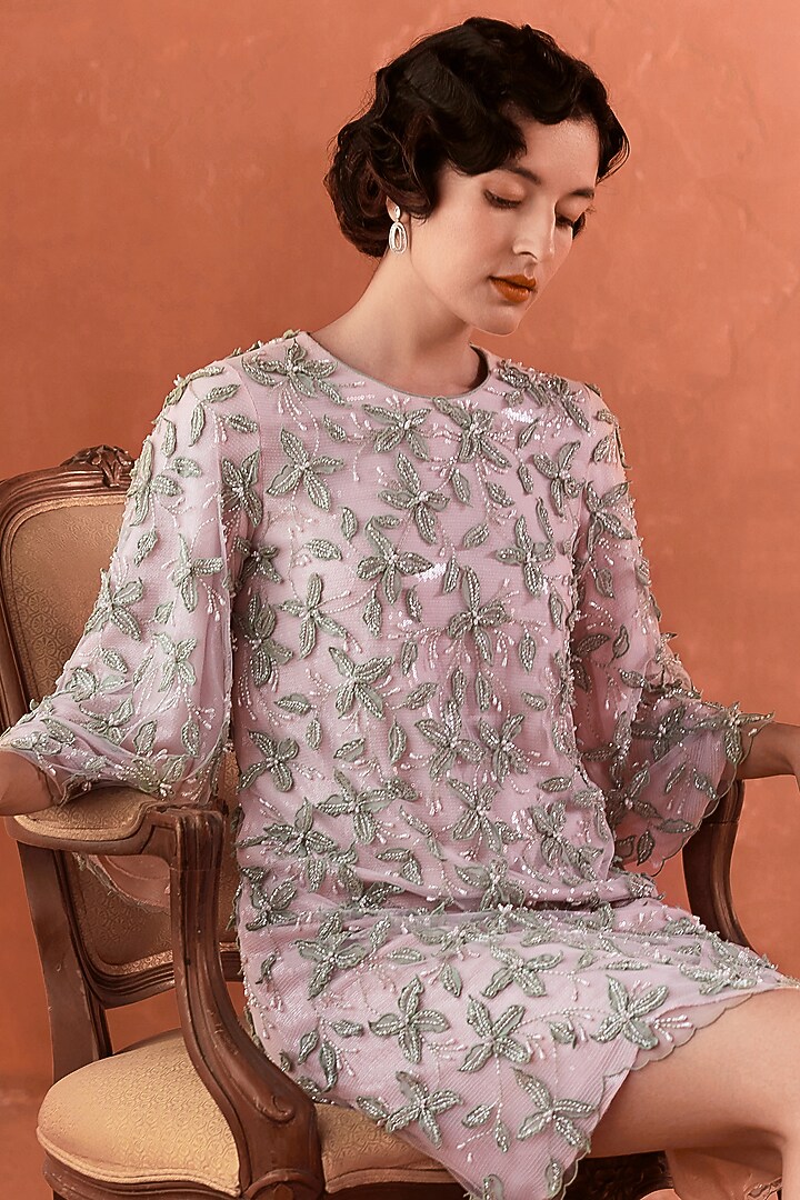 Pink Sequins Embroidered Mini Party Wear Dress by Summer by Priyanka Gupta at Pernia's Pop Up Shop