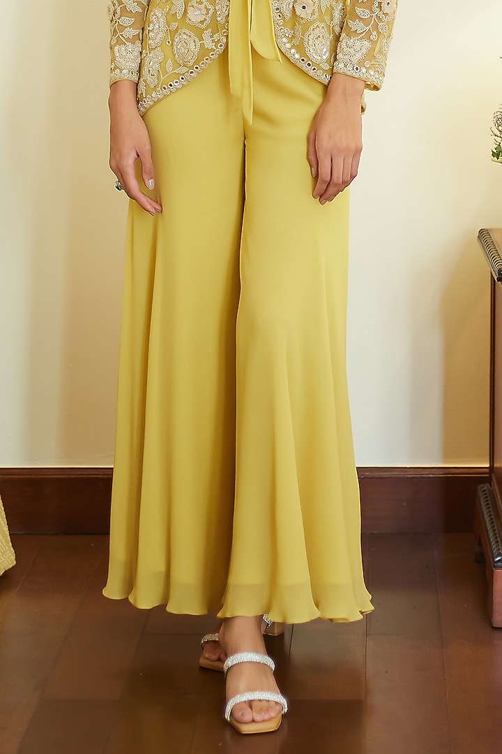 Fall Yellow Georgette Glass Pipes Embroidered Jacket Set by Summer by Priyanka Gupta at Pernia's Pop Up Shop