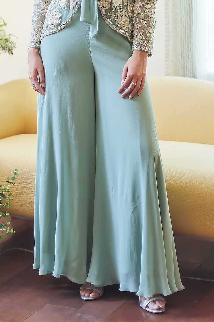 Fall Green Georgette Glass Pipes Embroidered Jacket Set by Summer by Priyanka Gupta at Pernia's Pop Up Shop