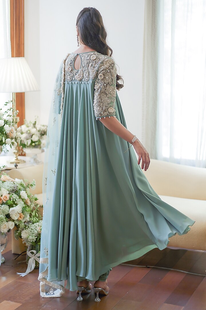 Fall Green Georgette Wedding Anarkali Set by Summer by Priyanka Gupta at Pernia's Pop Up Shop