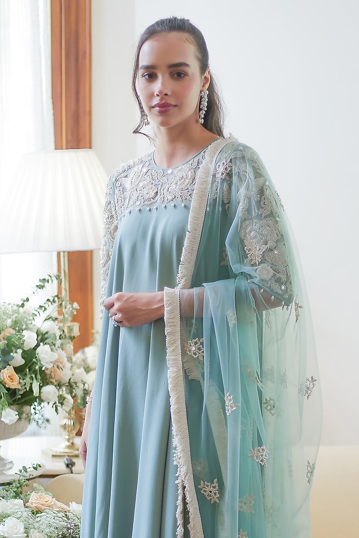 Fall Green Georgette Wedding Anarkali Set by Summer by Priyanka Gupta at Pernia's Pop Up Shop