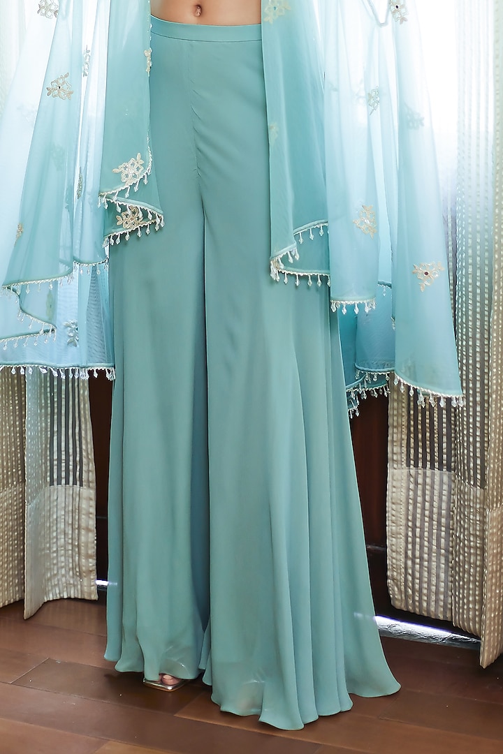 Fall Green Georgette Wedding Sharara Set by Summer by Priyanka Gupta at Pernia's Pop Up Shop