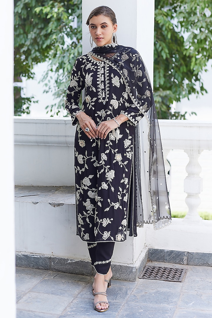 Black Georgette Dori & Sequins Work Kurta Set by Summer by Priyanka Gupta at Pernia's Pop Up Shop