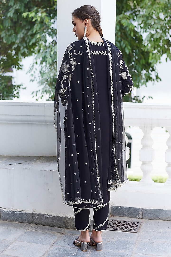 Black Georgette Dori & Sequins Work Kurta Set by Summer by Priyanka Gupta at Pernia's Pop Up Shop