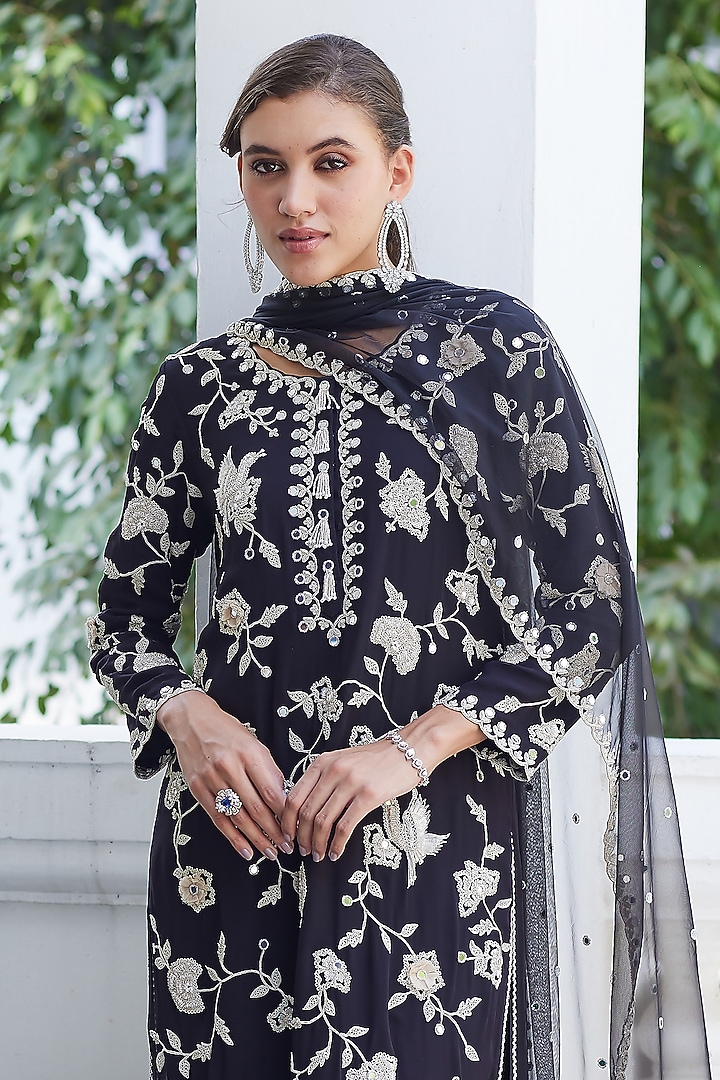 Black Georgette Dori & Sequins Work Kurta Set by Summer by Priyanka Gupta at Pernia's Pop Up Shop