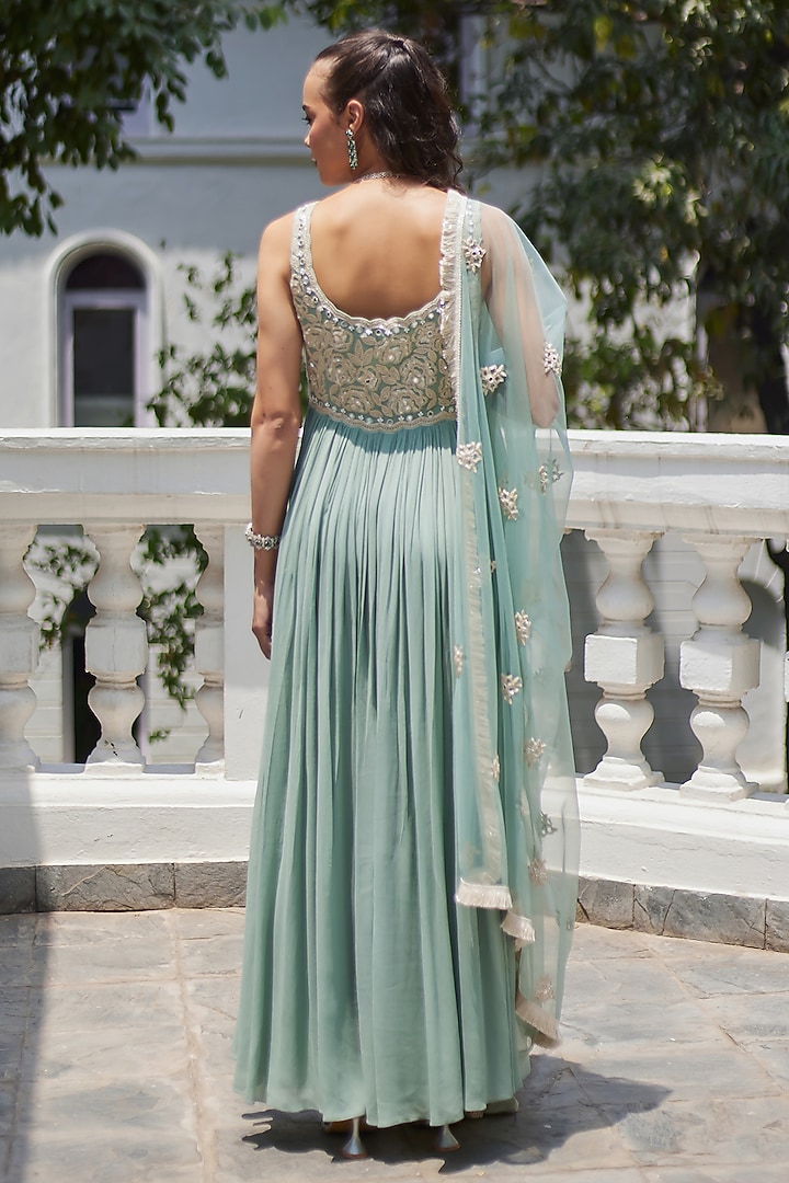 Fall Green Georgette Wedding Anarkali Set by Summer by Priyanka Gupta at Pernia's Pop Up Shop