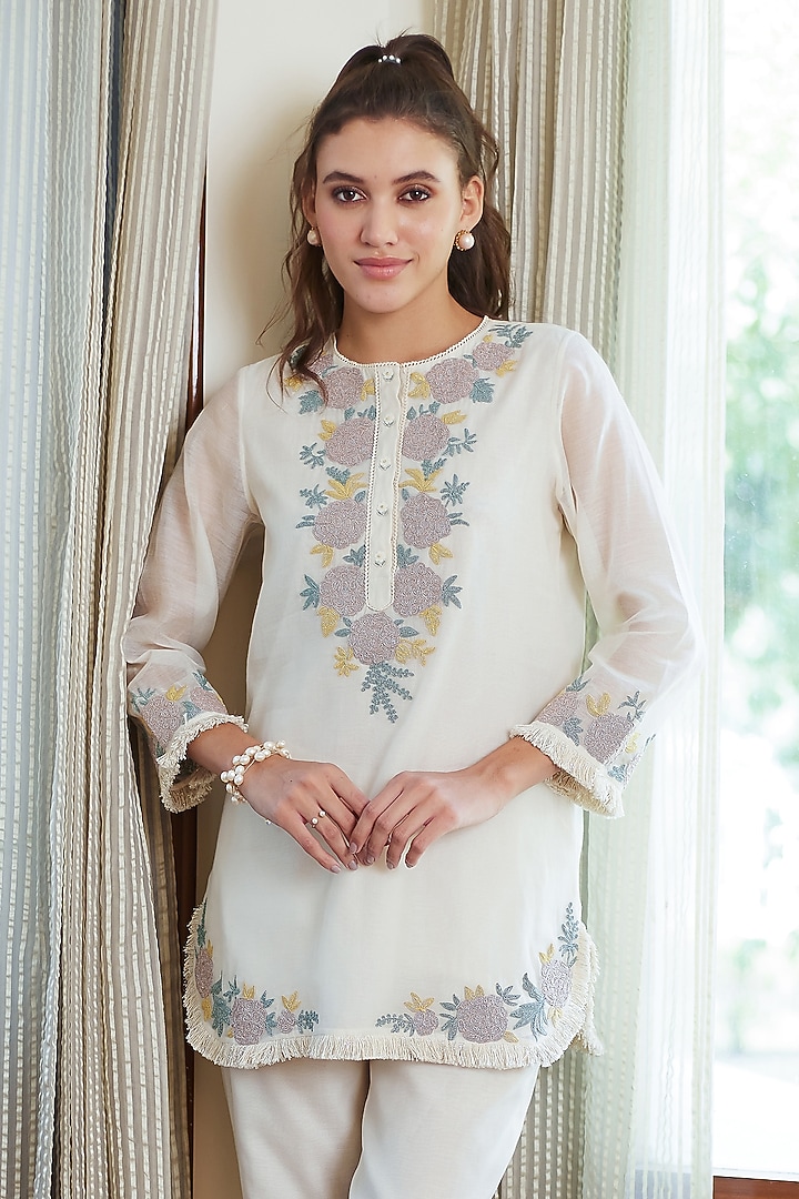 Ivory Cotton Mul Dori Work Co-Ord Set by Summer by Priyanka Gupta at Pernia's Pop Up Shop