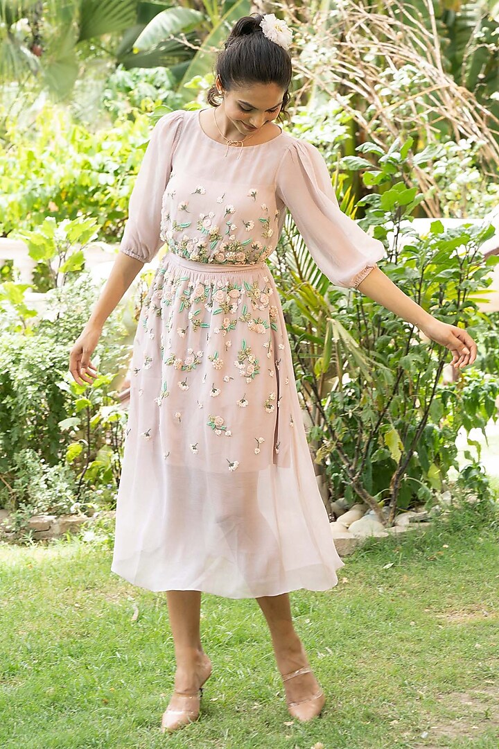 Blush Pink Hand Embroidered Dress by Summer by Priyanka Gupta