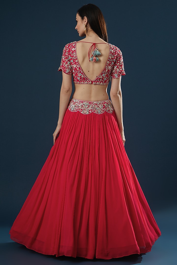 Red Hand Embroidered Wedding Lehenga Set by Summer by Priyanka Gupta at Pernia's Pop Up Shop